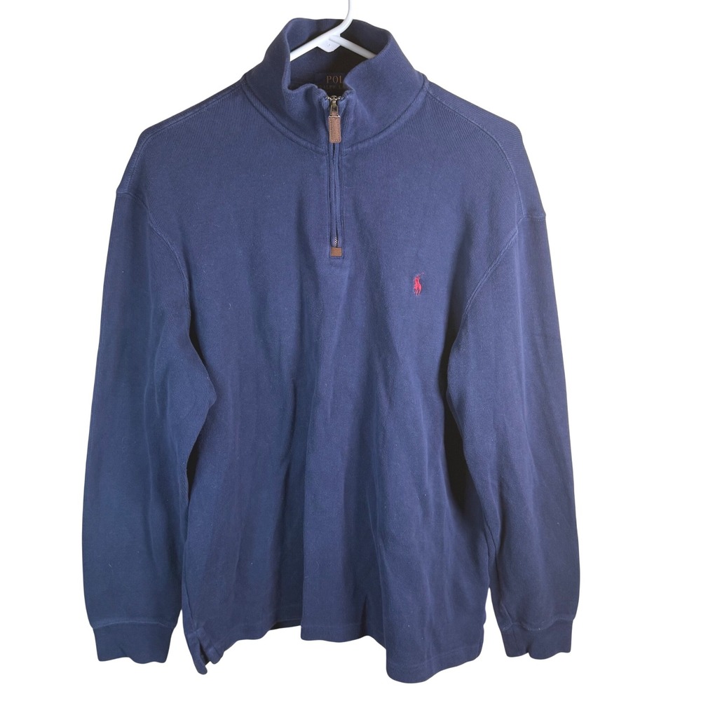 Polo Ralph Lauren Quarter Zip Pullover Mens LG Navy Blue Preppy Outdoors Classic